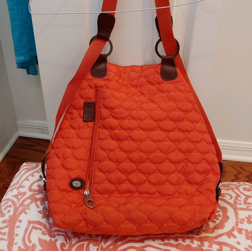 Orange nylon purse backpack